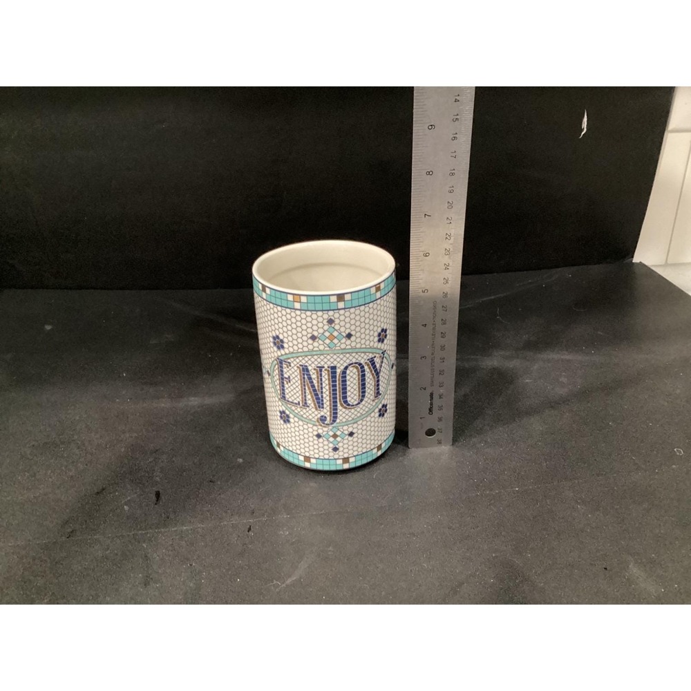 Anthropologie Bistro Tile Jar ENJOY Retro Canister